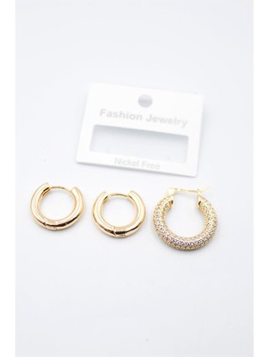 Royaleks 3'lü Halka Küpe - Altın