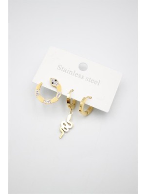 Royaleks 3'lü Yılan Küpe - Altın