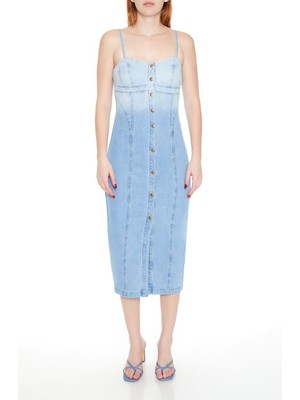 F21 Die-Dye Denim Midi Elbise