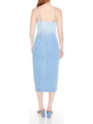 F21 Die-Dye Denim Midi Elbise