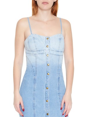 F21 Die-Dye Denim Midi Elbise