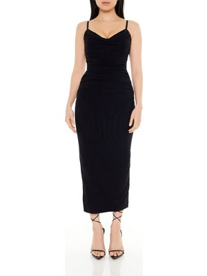 F21 Büzgülü Bodycon Midi Elbise