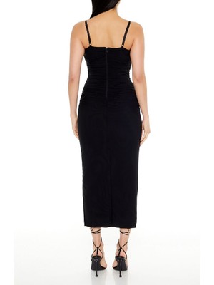 F21 Büzgülü Bodycon Midi Elbise