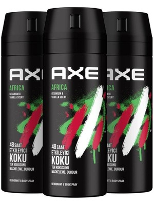 Axe Africa Erkek Deodorant Sprey 150 ml x 3 Adet Vanilya ve Mandalina ile 48 Saat Koruma