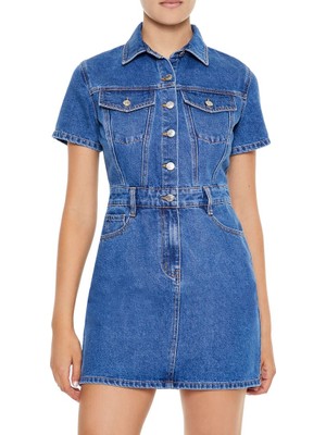 F21 Kısa Kollu Mini Denim Elbise