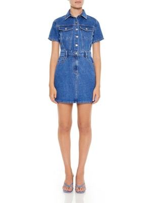 F21 Kısa Kollu Mini Denim Elbise