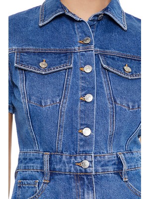 F21 Kısa Kollu Mini Denim Elbise