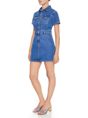 F21 Kısa Kollu Mini Denim Elbise