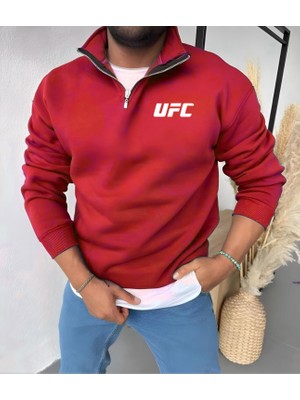Unisex Yarım Fermuarlı Kışlık Şardonlu Ufc Baskılı Pamuklu Sweatshirt