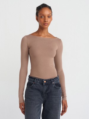 31332 Kayık Yaka Uzun Kollu Top-Vizon