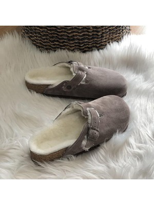 Uniqueqoop Oslo  Deri Mantar Taban Kürklü Ortopedik Terlik