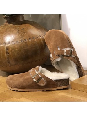 Uniqueqoop Oslo  Deri Mantar Taban Kürklü Ortopedik Terlik