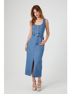 F21 Kolsuz Denim Midi Elbise