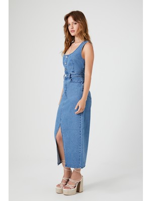 F21 Kolsuz Denim Midi Elbise