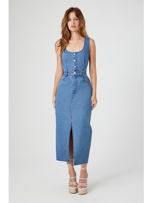 F21 Kolsuz Denim Midi Elbise