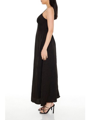 F21 Saten Maxi Slip Elbise