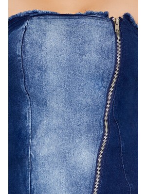 F21 Fermuarlı Denim Mini Elbise