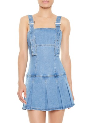 F21 Pileli Denim Mini Elbise