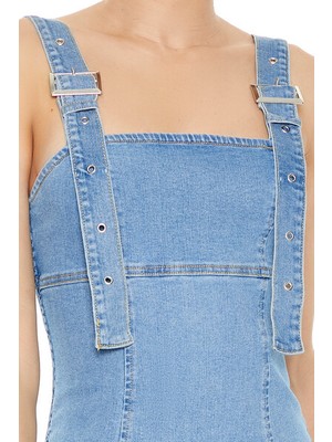 F21 Pileli Denim Mini Elbise