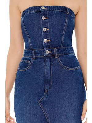 F21 Düğmeli Detaylı Denim Elbise