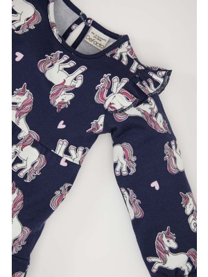 DeFacto Kız Bebek Unicorn Baskılı Uzun Kollu Sweat Elbise D5632A524WN