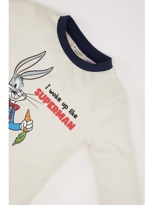 DeFacto Erkek Bebek Looney Tunes Pijama Takımı Penye Bisiklet Yaka Uzun Kollu Üst Beli Lastikli Uzun Alt D5354A524WN