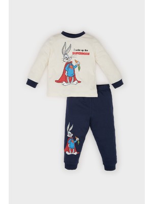 DeFacto Erkek Bebek Looney Tunes Pijama Takımı Penye Bisiklet Yaka Uzun Kollu Üst Beli Lastikli Uzun Alt D5354A524WN