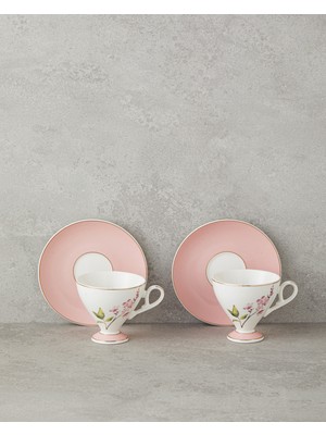 English Home Valentina New Bone China 4 Parça 2 Kişilik Kahve Fincan Takımı 80 ml Pembe