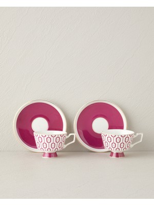 English Home Octavia New Bone China 4 Parça 2 Kişilik Kahve Fincan Takımı 90 ml Fuşya