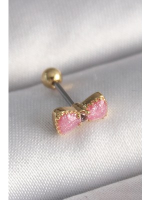 Lola Aksesuar 316L Çelik Gold Renk Pembe Fiyonk Model Tragus Piercing