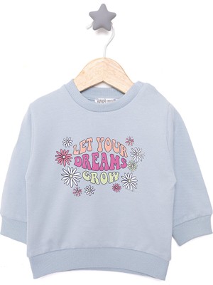 HelloBaby HelloBaby Basic Az Şardonlu Çiçekli Yazı Desenli Sweatshirt Kız Bebek