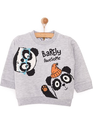 HelloBaby Basic Az Şardonlu Bearly Awesome Baskılı Sweatshirt Erkek Bebek