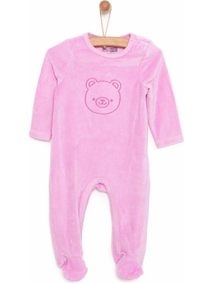 HelloBaby Yenidoğan Kız Nakışlı Kadife Patikli Tulum Kız Bebek