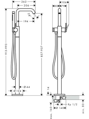 Hansgrohe Tecturis S Tek Kollu Küvet Bataryası Mat Bronz 73440140