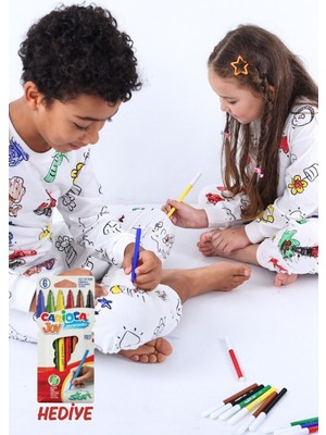 Zuzunga Uzun Kollu En Sevimli Figürleri ile Boyama Kalemi Hediyeli Boyanabilir Çocuk Pijama Takımı
