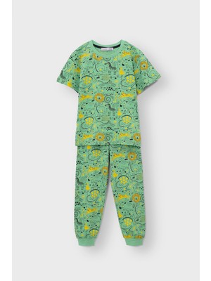 Zuzunga Animal Kingdom Desenli %100 Pamuk Kısa Kollu Çocuk Pijama Takım