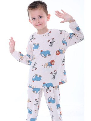 Zuzunga Sevimli Animal (Aslan-Zebra-Fil) Desenli Erkek Pijama Takımı