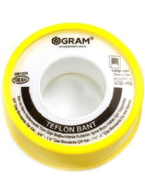 Gram Teflon Bant Sızdırmazlık Bandı 12 mm x 10 mt 250 Adet - Yerli Üretim