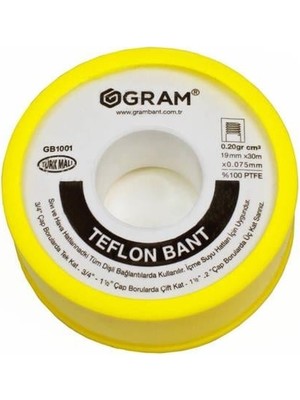 Gram Teflon Bant Sızdırmazlık Bandı 19 mm x 30 mt 10 Adet - Yerli Üretim