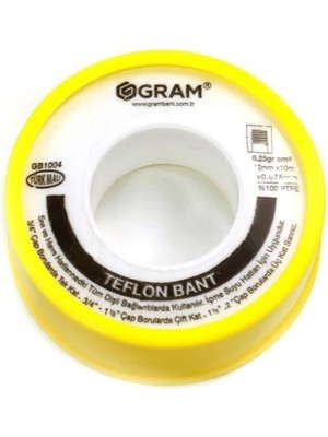 Gram Teflon Bant Sızdırmazlık Bandı 12 mm x 10 mt 10 Adet - Yerli Üretim