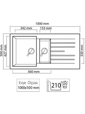 Thorax Granit Eviye Harlem T2 Antrasit 100X50