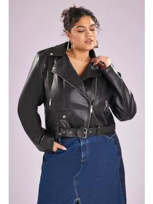 Plus Size Suni Deri Ceket