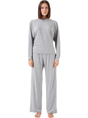 Pjs Kadın Gri Bol Paça Pijama Takımı 26043