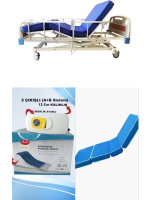 Witra wipperman  3 Motorlu Abs Başlıklı Tabanca Korkuluklu Hasta Karyolası+4 Parçalı Yatak+ A+B Sistemli 12 Cm Boru Tipi Havalı Yatak Takım