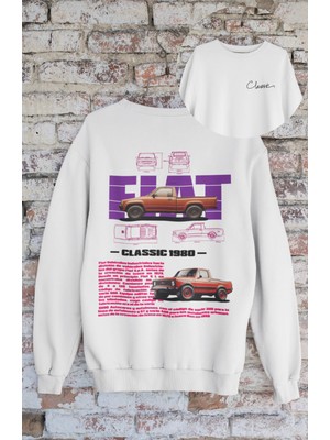 Fuddy Moda Unisex Fiat Classic 1980 Sırt Baskılı Kapüşonsuz Sweatshirt, Oversize Araba Baskılı Sweatshirt