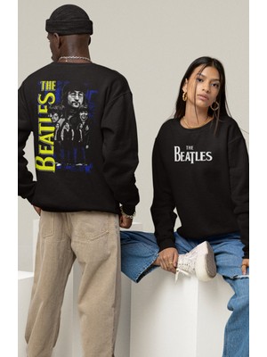 Fuddy Moda Unisex The Beatles V2 Sırt Baskılı Kapüşonsuz Sweatshirt, Oversize Rock Band Baskılı Sweatshirt