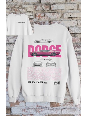 Unisex Challanger Dodgee Sırt Baskılı Kapüşonsuz Sweatshirt,oversize Yarış Araba Baskılı Sweatshirt