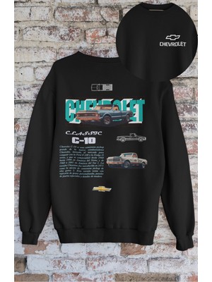 Fuddy Moda Unisex Classic C-10  Sırt Baskılı Kapüşonsuz Sweatshirt, Oversize Klasik Araba Baskılı Sweatshirt