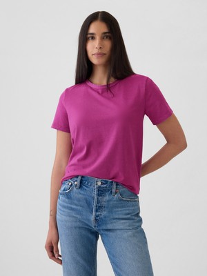 Gap Kadın Pembe Pamuk Vintage Bisiklet Yaka T-Shirt