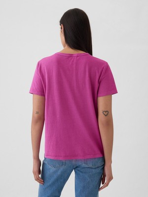 Gap Kadın Pembe Pamuk Vintage Bisiklet Yaka T-Shirt